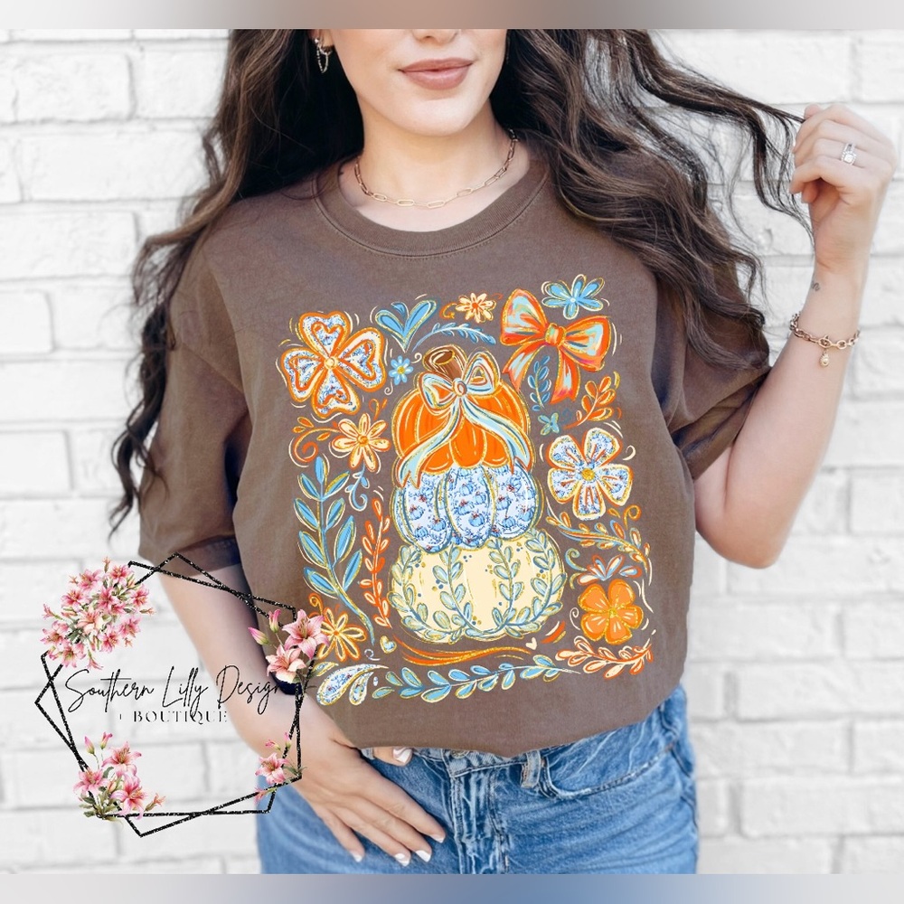 Comfort Colors Floral Pumpkin Graphic T Shirt